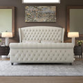 AMERLIFE King Size Platform Bed Frame, Chenille Upholstered Sleigh