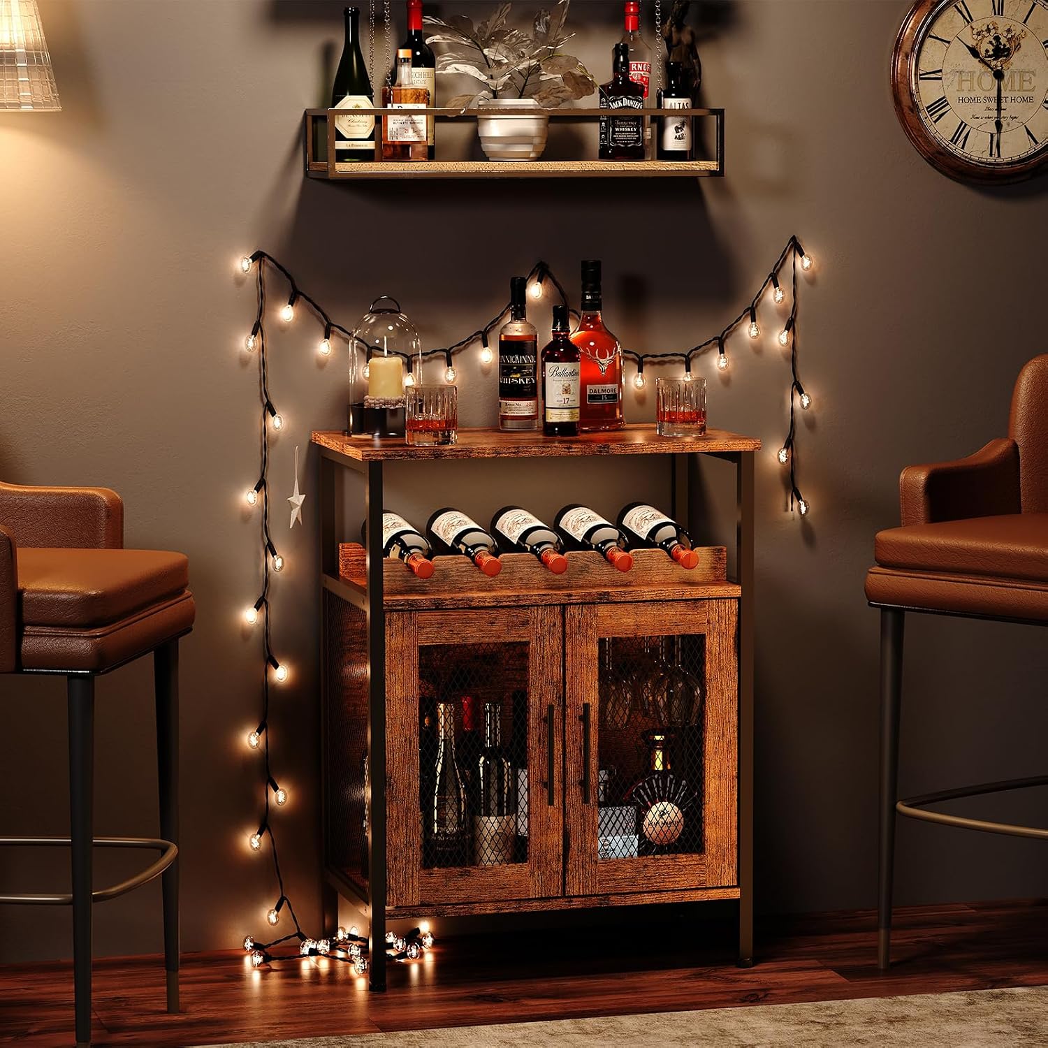 X-cosrack Wine Bar Rack Cabinet with Detachable Wine Rack, Coffee Barwith Glass Holder