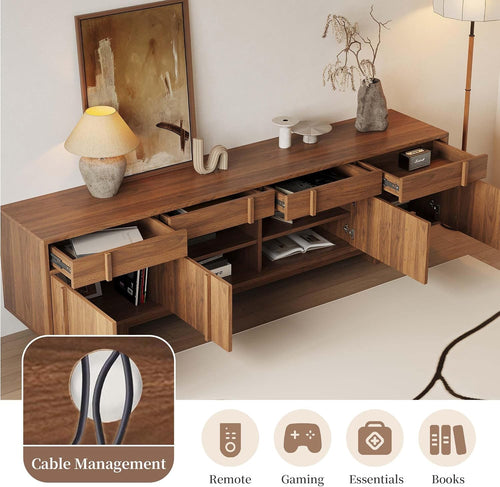 70.87" TV Stand with Storage and Shelves for 55-70 inch TV, Wood Entertainment Center with Doors