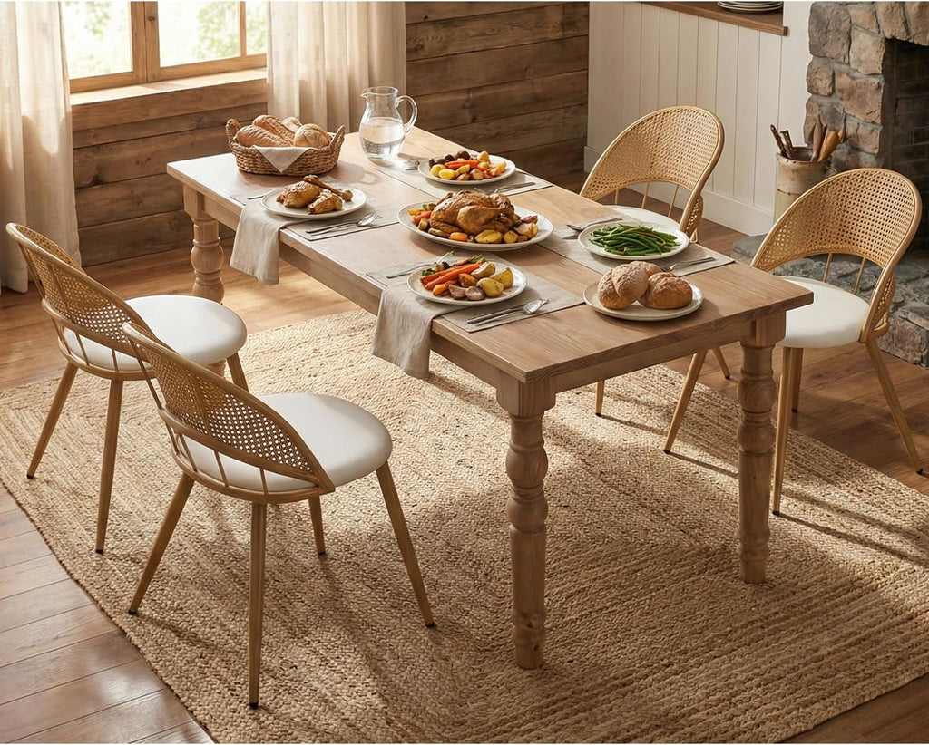 TYBOATLE Rattan Dinner Chairs Set of 4 with Faux Leather Cushion, Modern Dining Room Chairs
