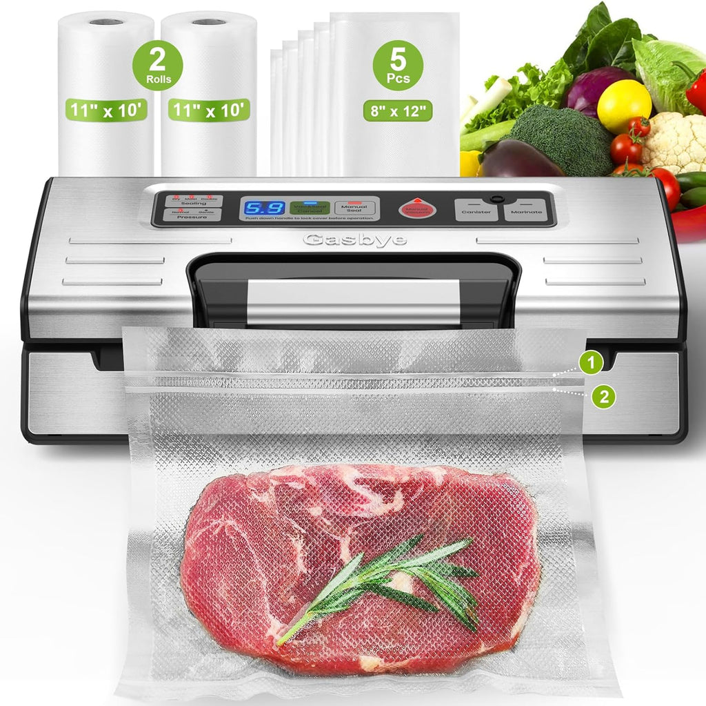 95kPa Precision Vacuum Sealer Machine, Double Heat Seal for Dry/Moist Food, Easy-Lock