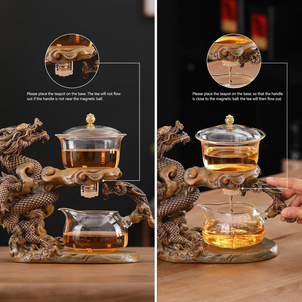 Glass Tea Infuser Set Magnetic Water Diversion Rotating Cover Bowl Semi Automatic