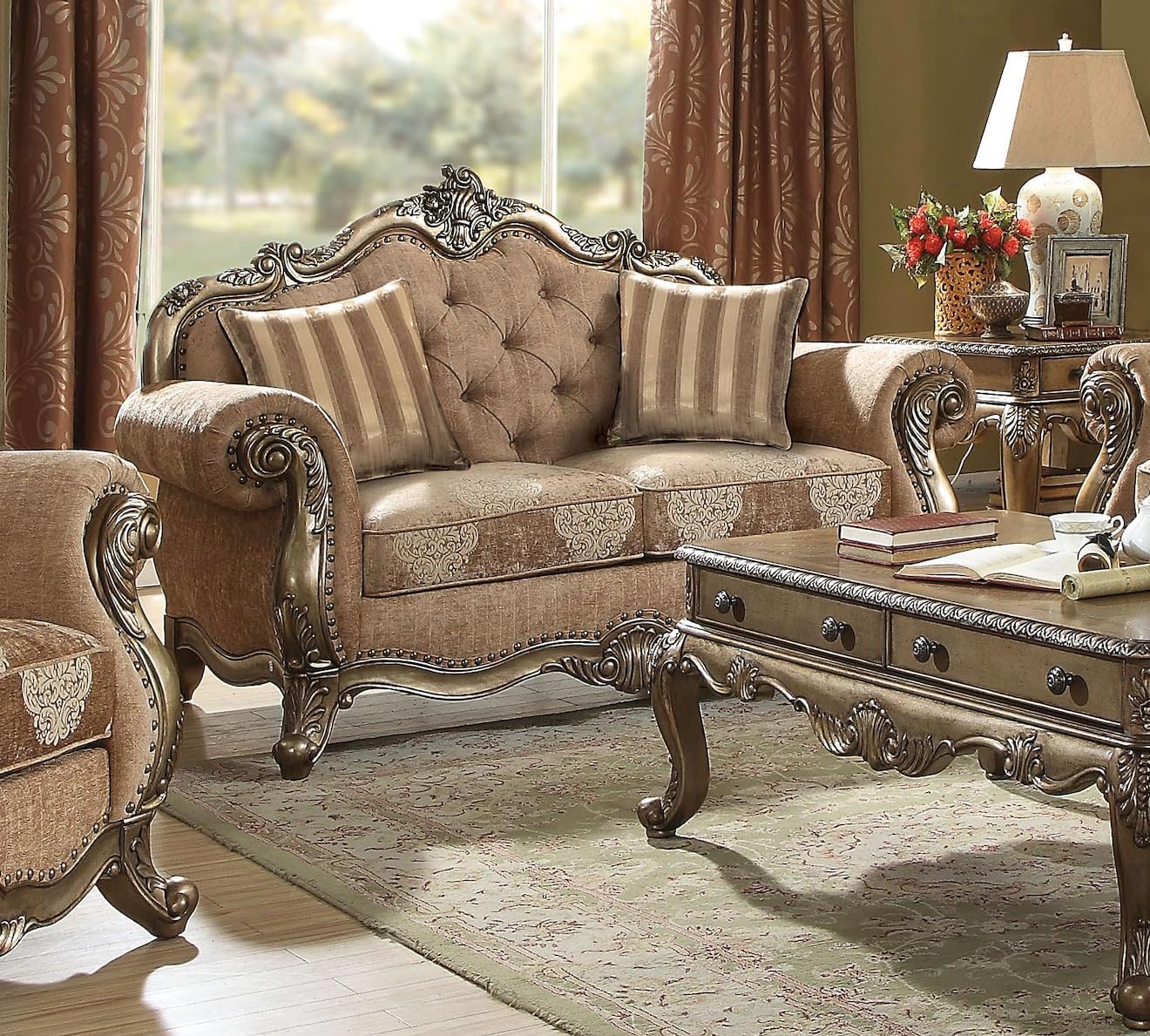 4-Piece Living Room Set Include Sofa w/ 5 Pillows, Loveseat w/ 2 Pillows, Chair w/ 1 Pillow
