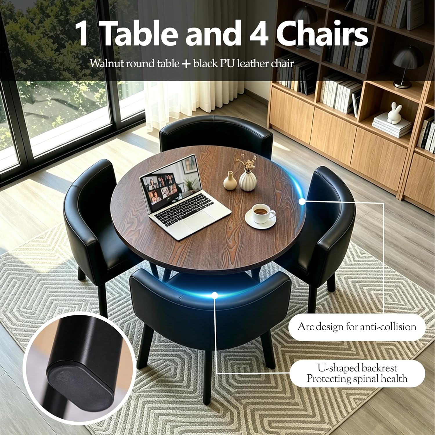 Office Conference Room Coffee Table Set w/ 4 Chair, Space-Saving Furniture Club Business Hotel Lobby