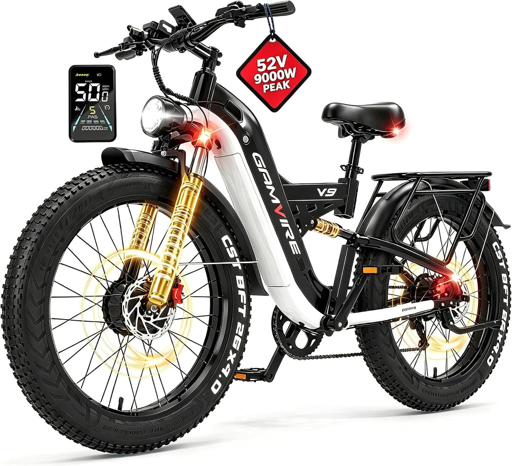 2026 9000W Peak Dual Motor Electric Bike, 52V 30AH LG Cells, 26" Fat Tire E-Bike for Adults