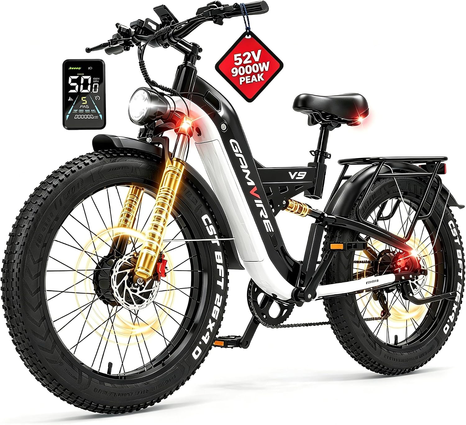 2026 9000W Peak Dual Motor Electric Bike, 52V 30AH LG Cells, 26" Fat Tire E-Bike for Adults