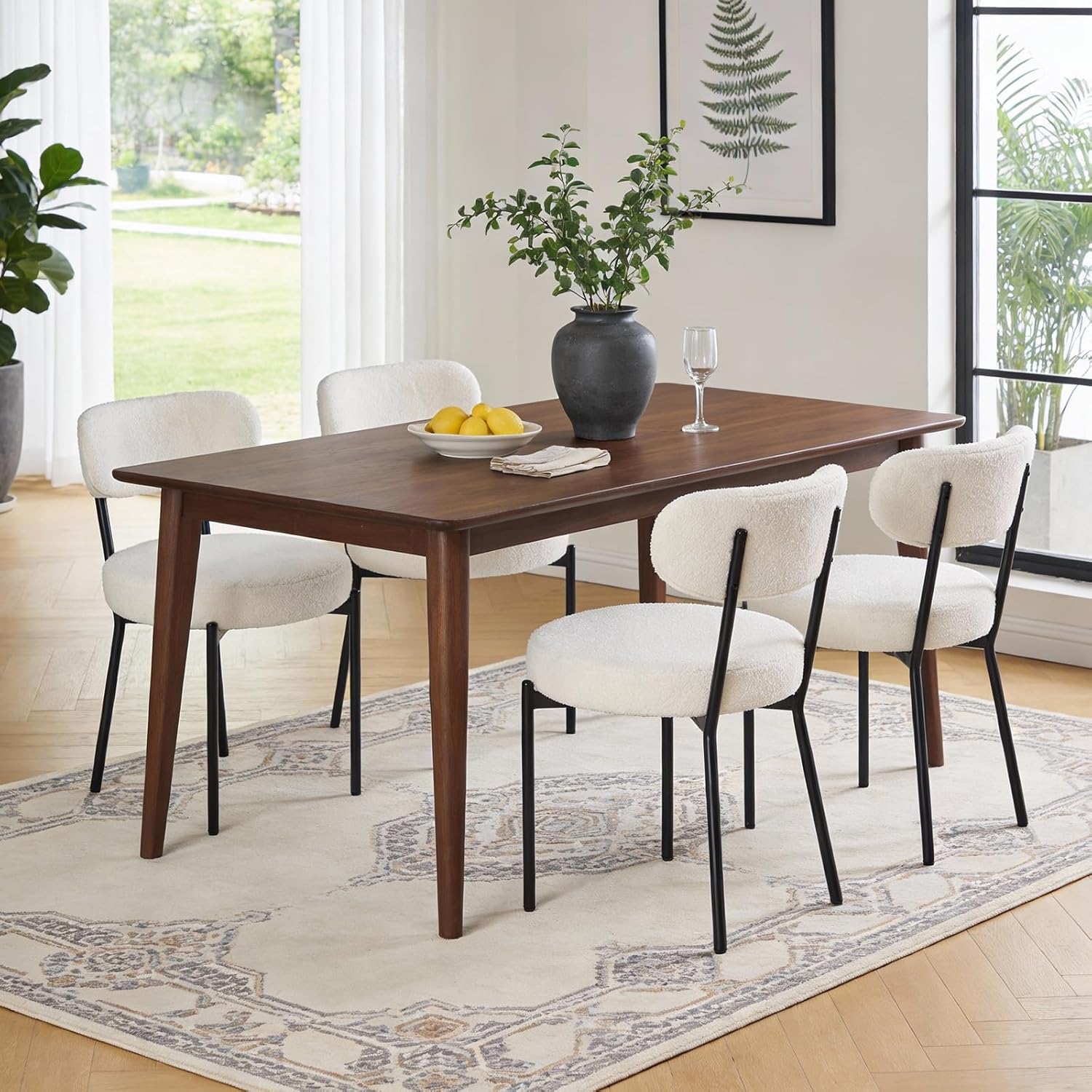 DUMOS Dining Chairs Set of 4, Mid Century Modern Chair Round Upholstered Curved Backrest,