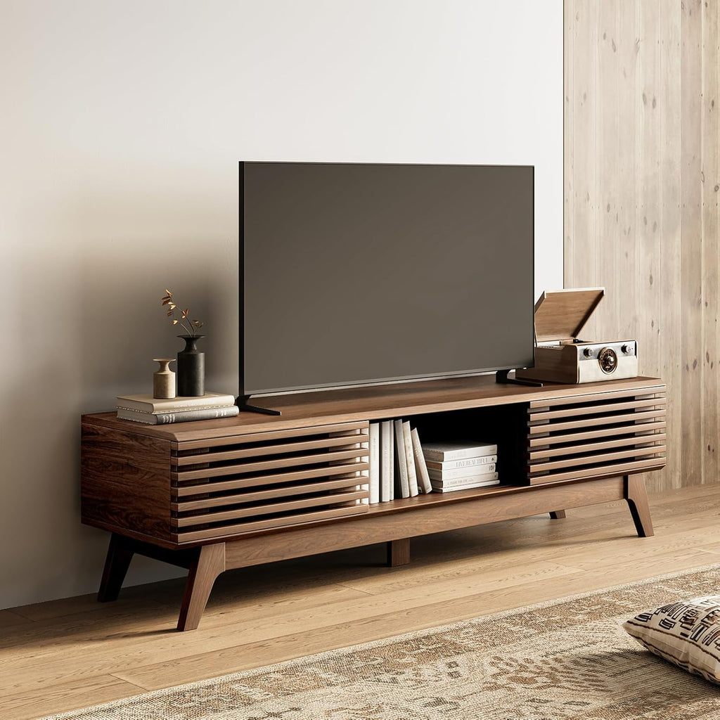 AODK 59" TV Stand for 55"/60"/65" TVs, Mid-Century Modern Fluted