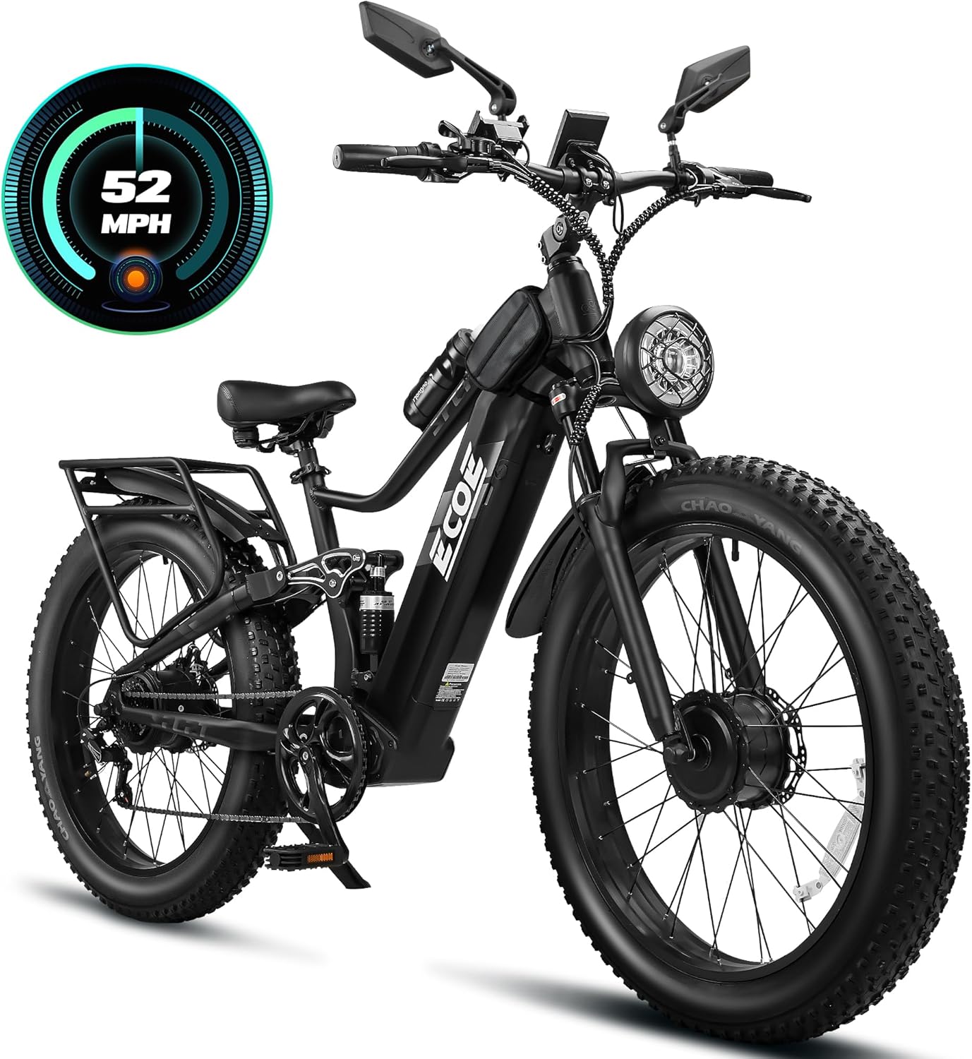 9000W Dual Motor Electric Bike for Adults 52MPH 60V32A, 26x4 Fat Tire All Terrain Ebikes