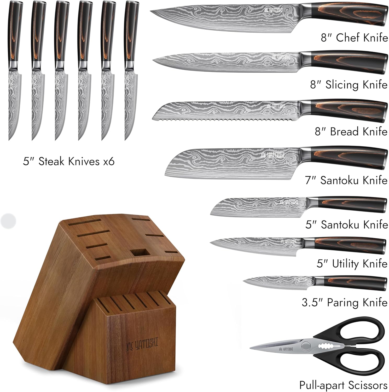 Yatoshi Professional Kitchen Knife Set, 15 Pieces