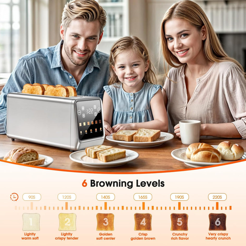 4-Slice Smart Toaster, Extra-Wide Slots for Thick Bagels & Artisan Bread, 1400W Rapid Heating