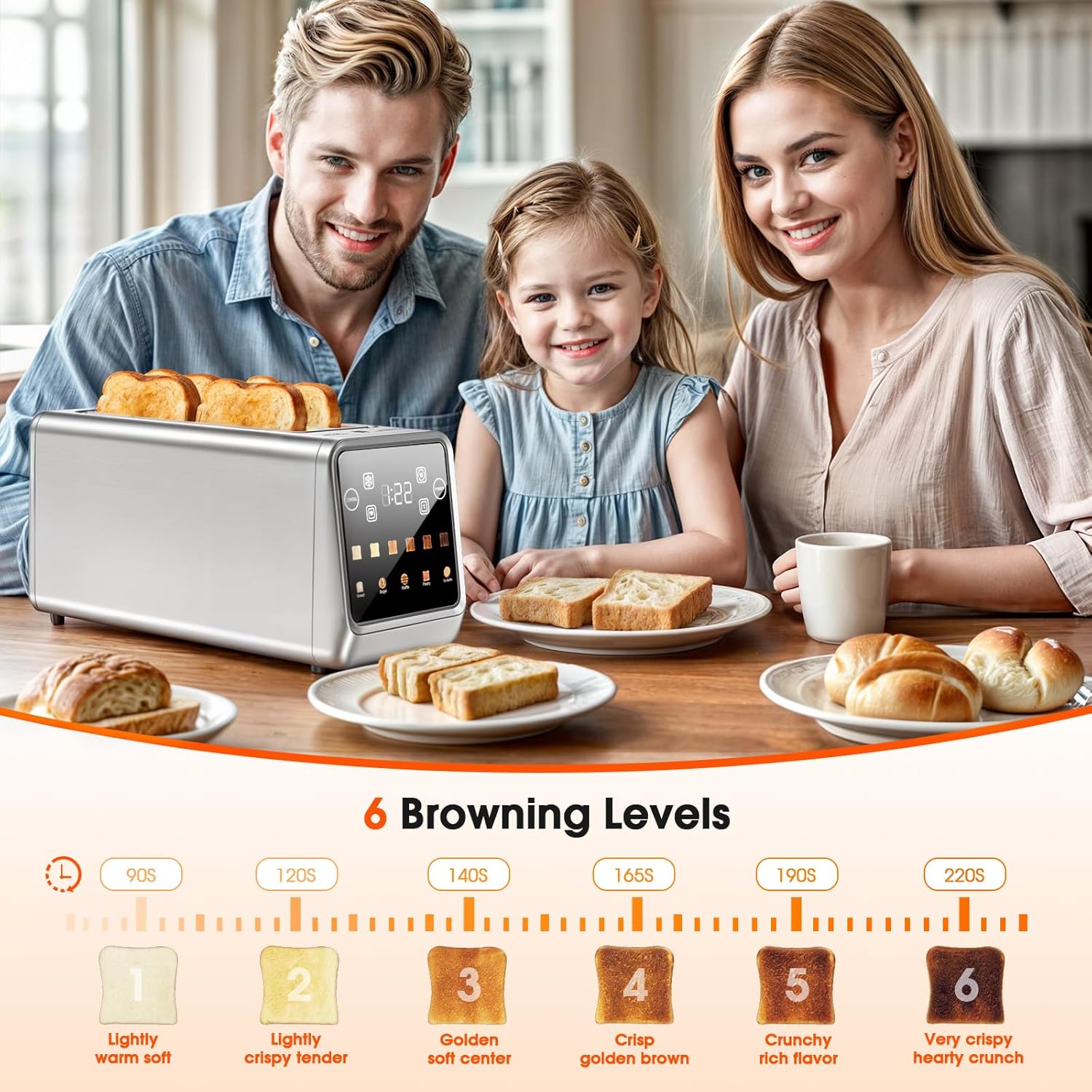4-Slice Smart Toaster, Extra-Wide Slots for Thick Bagels & Artisan Bread, 1400W Rapid Heating