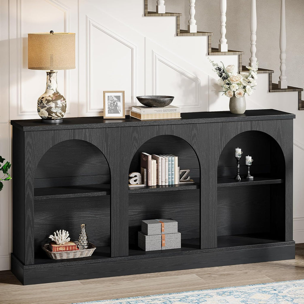 Tribesigns Farmhouse Console Table, 63-Inch Long Entryway Table with 3 Tier Storage, Wooden Rectangular