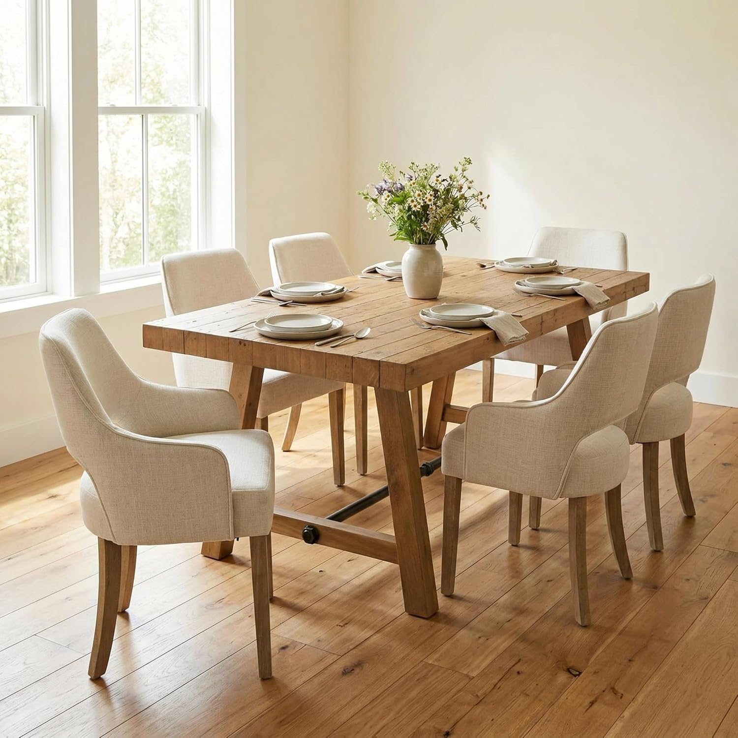 7-Piece Farmhouse Wooden Dining Room Table Set for 6, 59" Reclaimed Wood Dining Table