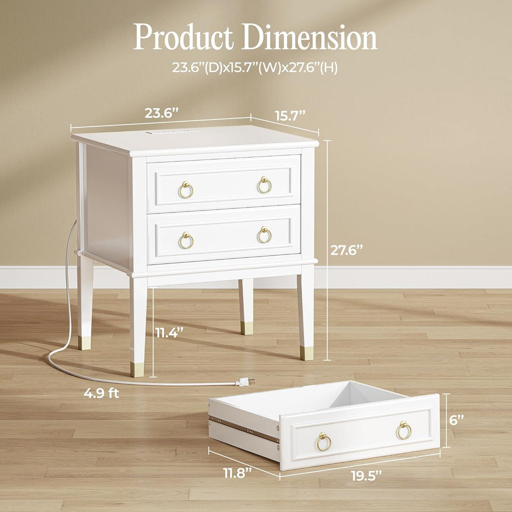 Huuger 27.6 Inch Tall Nightstand with Charging Station, USB-C Port, Larger Night Stand Set of 2