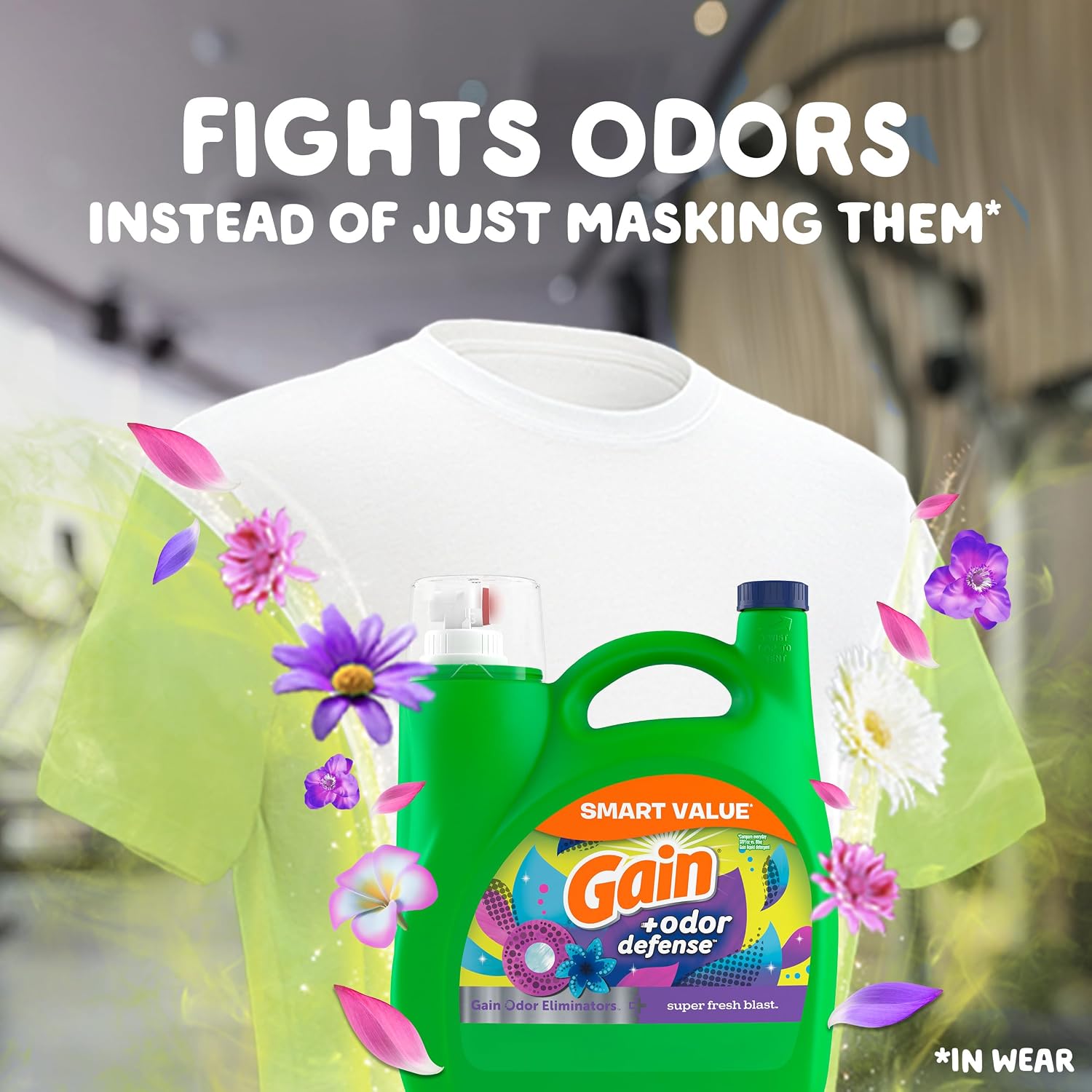 Gain + Odor Defense Liquid Laundry Detergent, Super Fresh Blast Scent