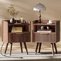 Huuger Nightstand with Charging Station, USB-C Port, Fluted Night Stand Set of 2