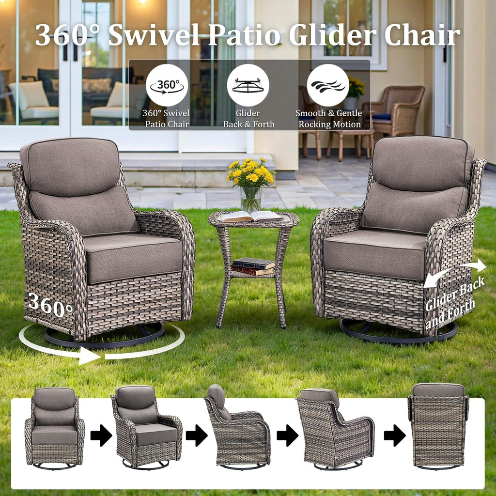 Luxury Patio Furniture Set with 42.5" Fire Pit Table, 6 Pieces High Back All Weather Wicker Outdoor Furniture w/ 6-Inch Thick Cushions