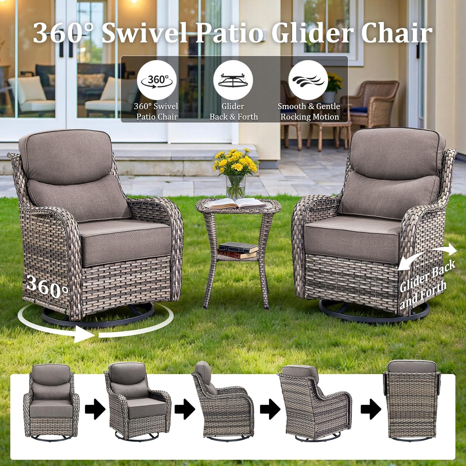Luxury Patio Furniture Set with 42.5" Fire Pit Table, 6 Pieces High Back All Weather Wicker Outdoor Furniture w/ 6-Inch Thick Cushions
