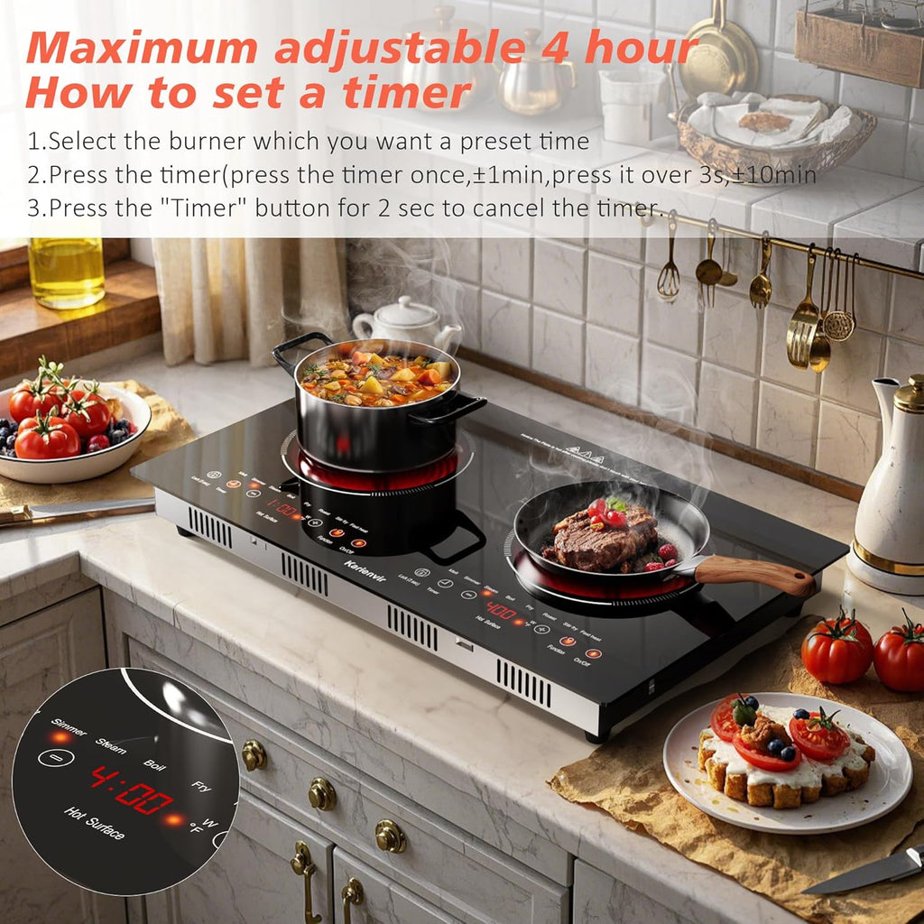 2 Burner Electric Cooktop 110v, 2000W Electric Stove Top Countertop & Built-in, Plug-in Electrics Cooktop 24"