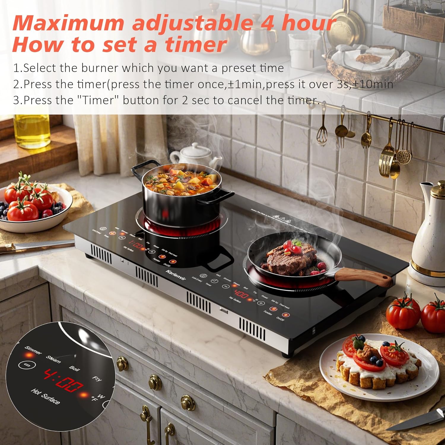 2 Burner Electric Cooktop 110v, 2000W Electric Stove Top Countertop & Built-in, Plug-in Electrics Cooktop 24"