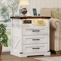 Baoz White Farmhouse Nightstand with Charging Station & Drawers for Bedroom | 22" Wide Bedside Table