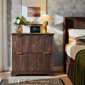 Fluted Nightstand with Charging Station, 30" Wide Side Table with 2 Large Storage Drawers
