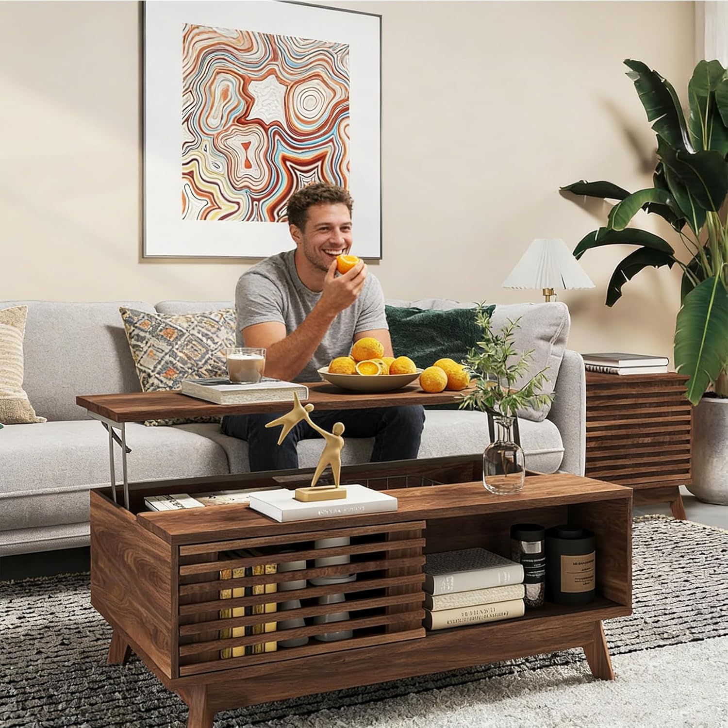 HAIOOU Lift Top Coffee Table, Mid Century Modern Coffee Table with Storage for Living Room