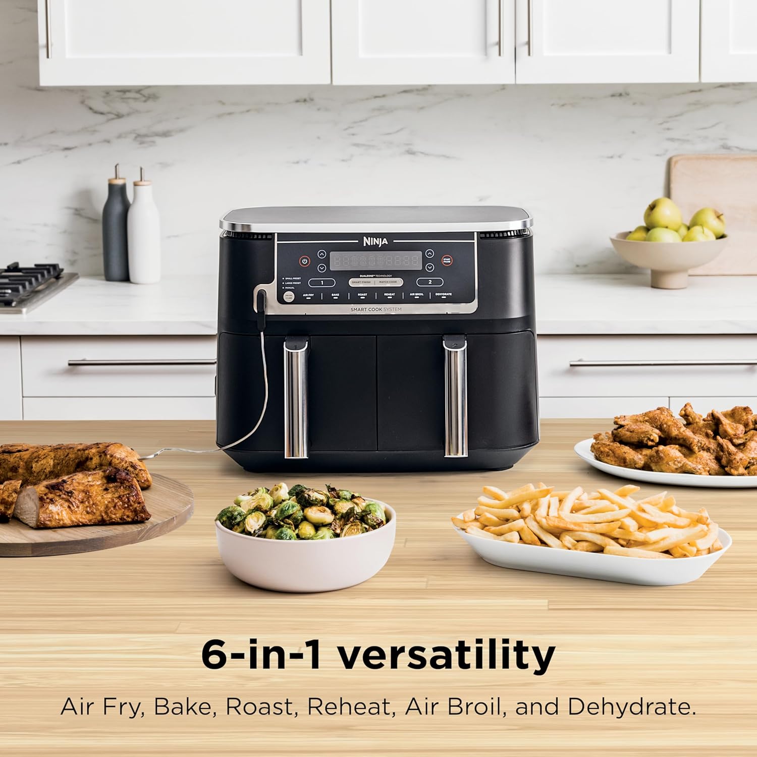 Ninja Foodi Air Fryer w/ Smart Cook Thermometer | 6-in-1 Air Fry, Roast