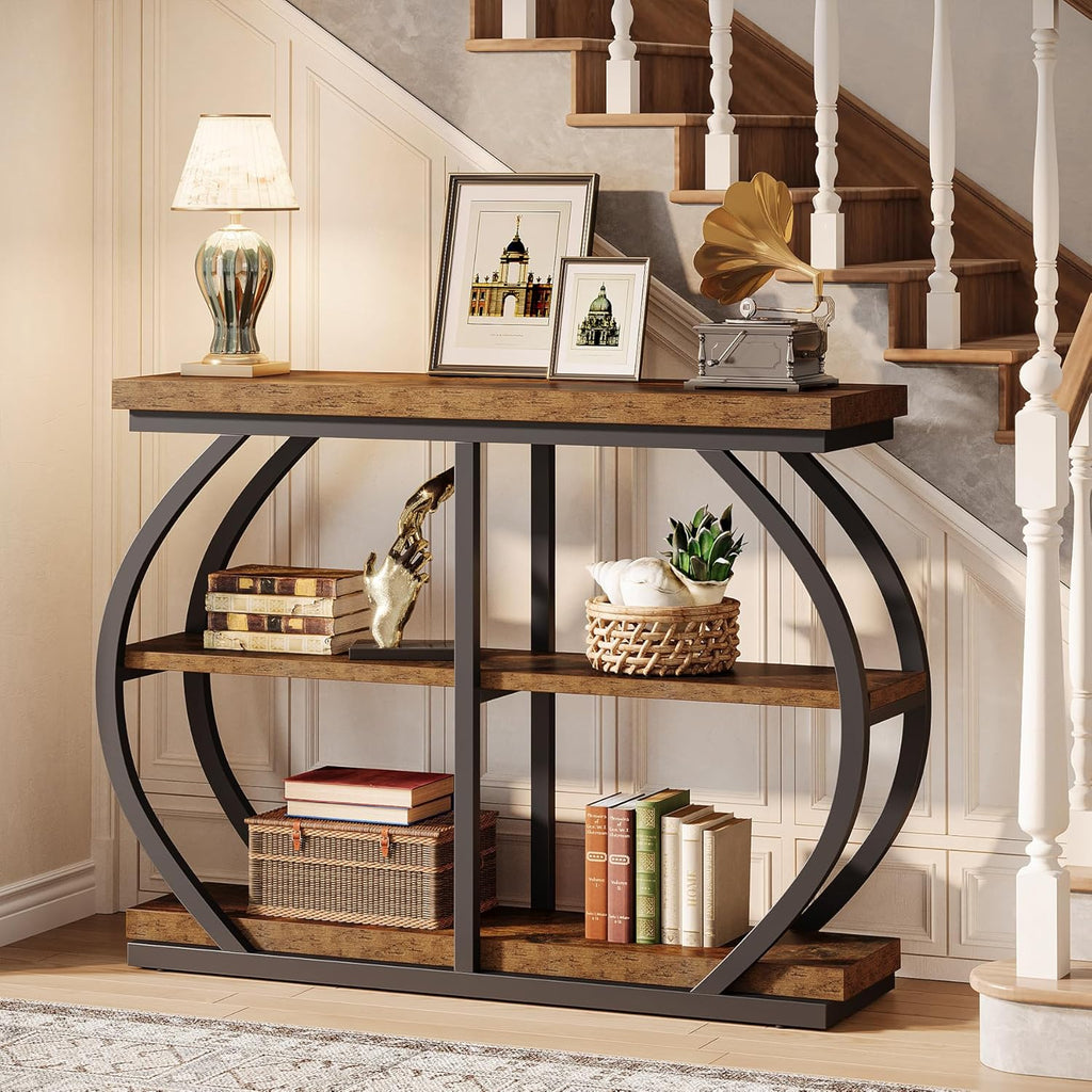 Tribesigns 41.3" Console Table, Industrial 3-Tier Entryway Table with Arched Metal Frame and Storage