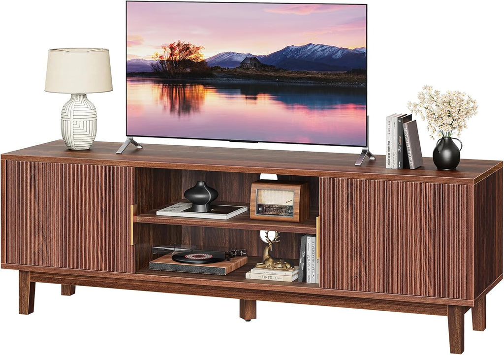 54 Inch Fluted TV Stand for TVs Up to 55, 60 Inch, Mid Century Modern Entertainment Center with Storage