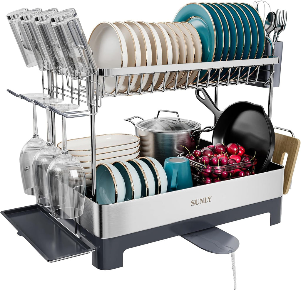 Large Dish Drying Rack, Multipurpose 2 Tier Dish Racks for Kitchen Counter, 304 Stainless
