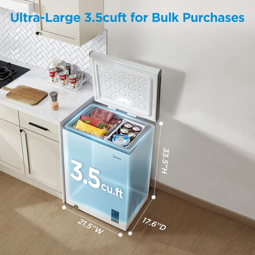 Midea MERC04C4BAWW Chest Freezer, 3.5 Cubic Feet Freezer With Removable Basket
