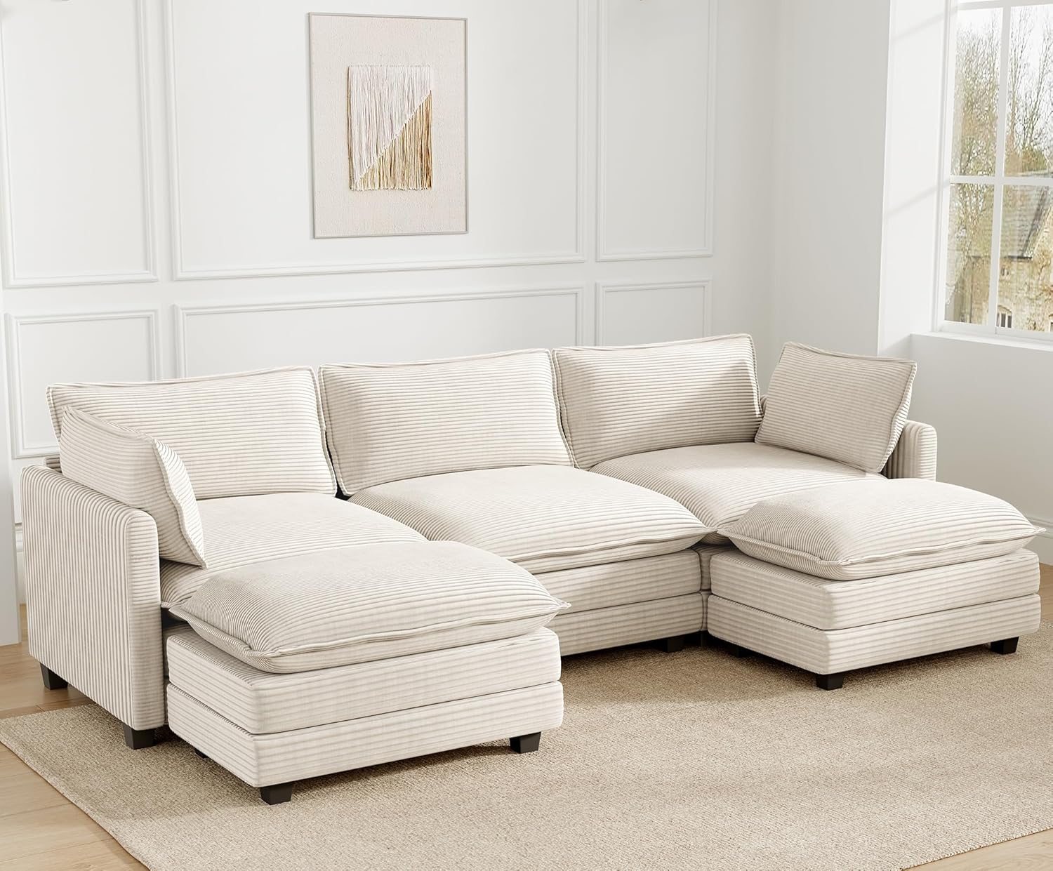 112'' Sectional Modular Cloud Couch, Oversized 5 Seat Couches U Shaped Sofa with 2 Movable Ottomans