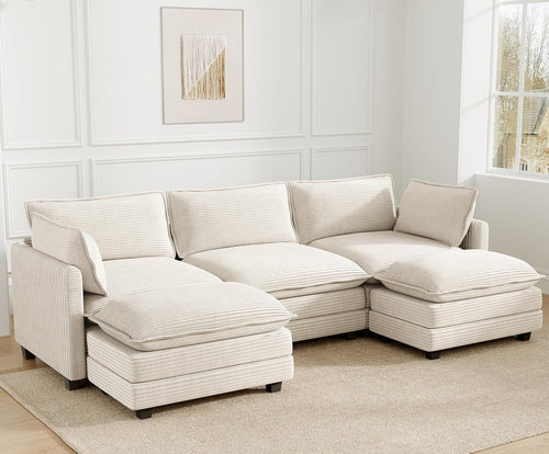 112'' Sectional Modular Cloud Couch, Oversized 5 Seat Couches U Shaped Sofa with 2 Movable Ottomans