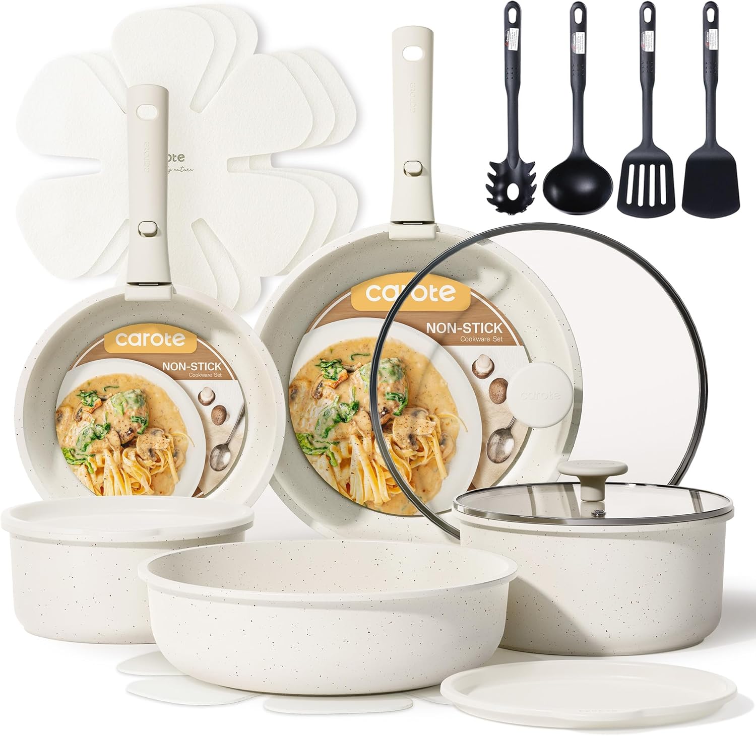 CAROTE 19pcs Pots and Pans Set, Nonstick Cookware Set Detachable Handle