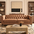 HULALA HOME 84" W Faux Leather Sofa Couch with Metal Legs, Button-Tufted 3-Seater Sofa
