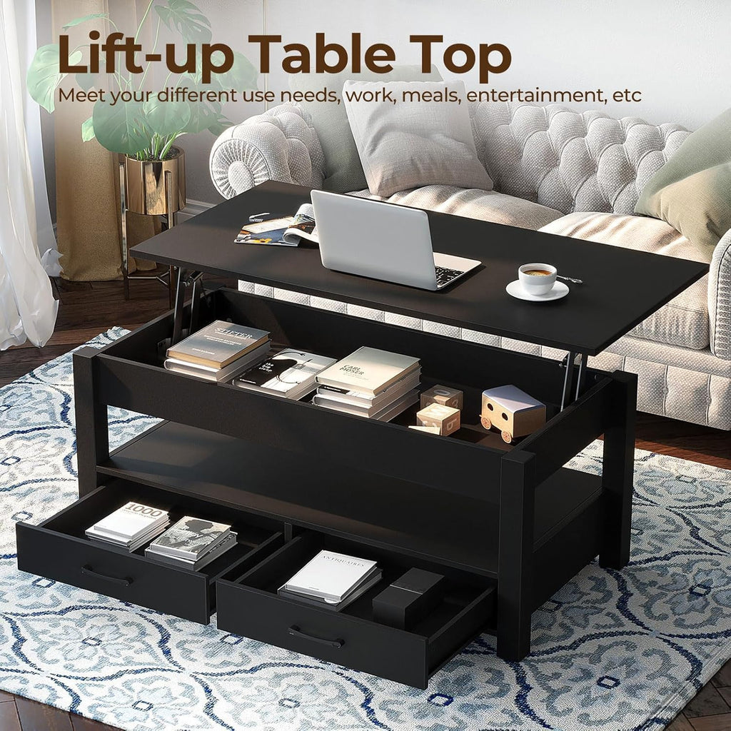 Rolanstar Coffee Table, Lift Top Coffee Table with Drawers and Hidden Compartment