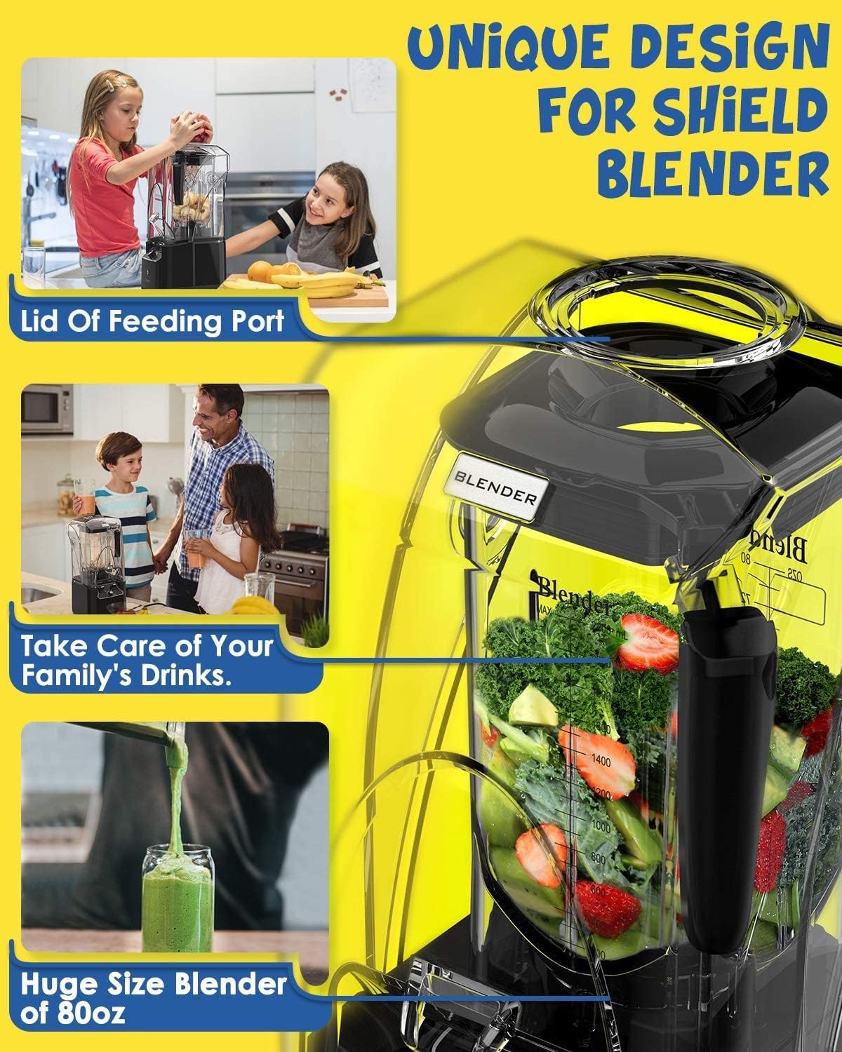 Commercial Blender, 2200W,80oz blender 15-speeds Control, K90 Black