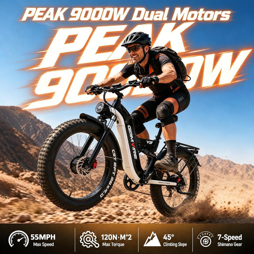 2026 9000W Peak Dual Motor Electric Bike, 52V 30AH LG Cells, 26" Fat Tire E-Bike for Adults