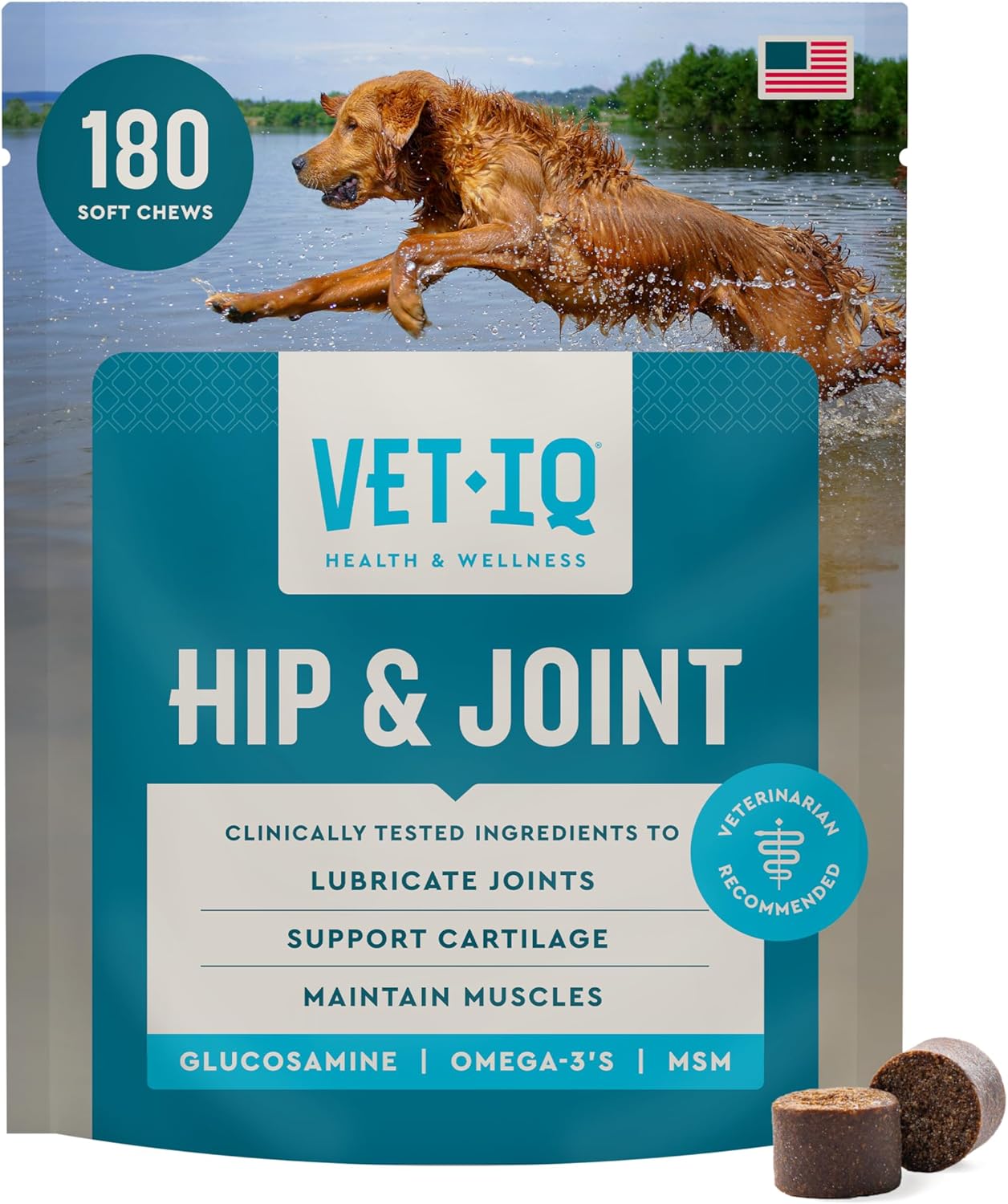 VetIQ Glucosamine Hip & Joint Supplement for Dogs, 180 Soft Chews, Joint Support Supplement with MSM and Krill