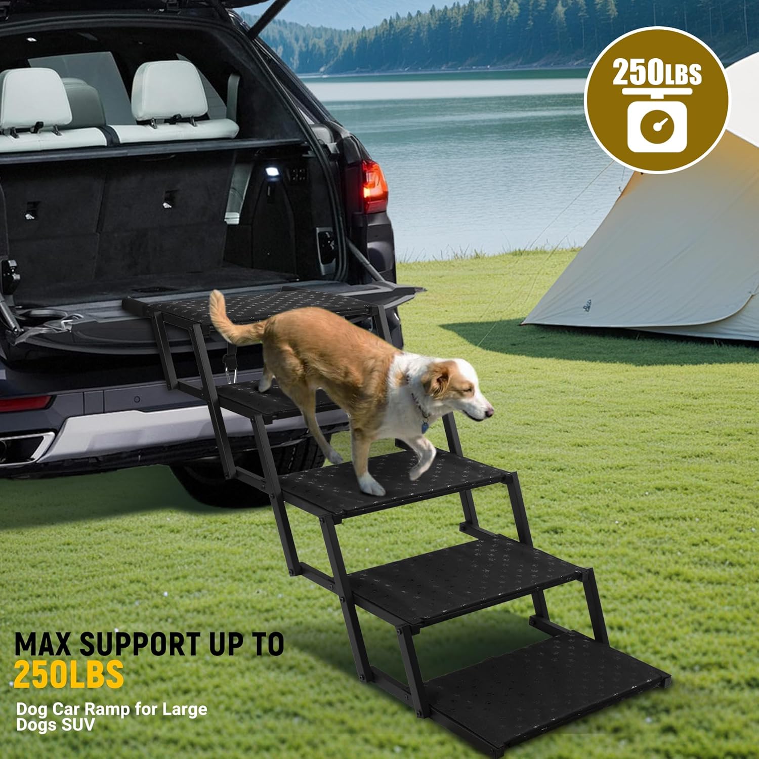 Dog Stairs for Car - Foldable Dog Ramps for Large Dogs with Non Slip Surface, Portable