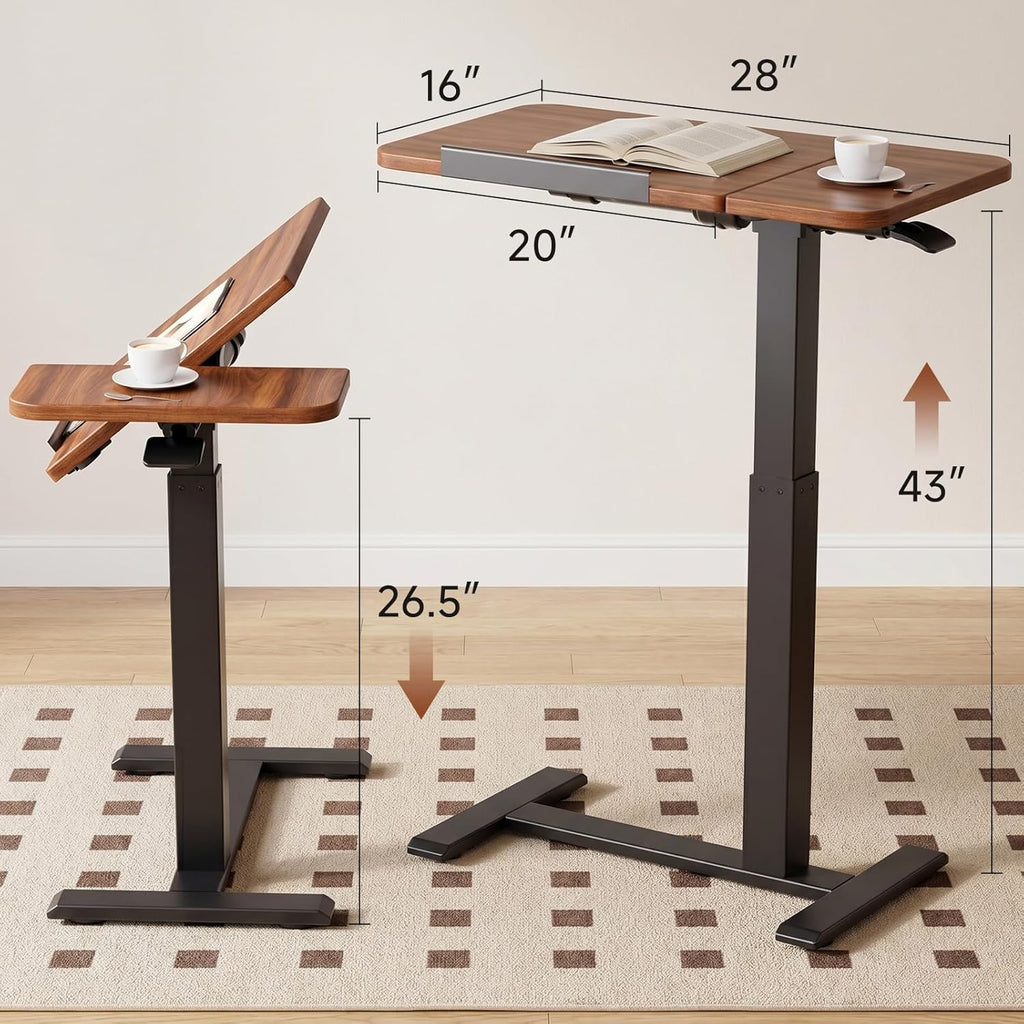 GTPLAYER Pneumatic Adjustable Standing Desk, 28 Inch Tiltable Mobile Rolling Laptop Table with Wheels