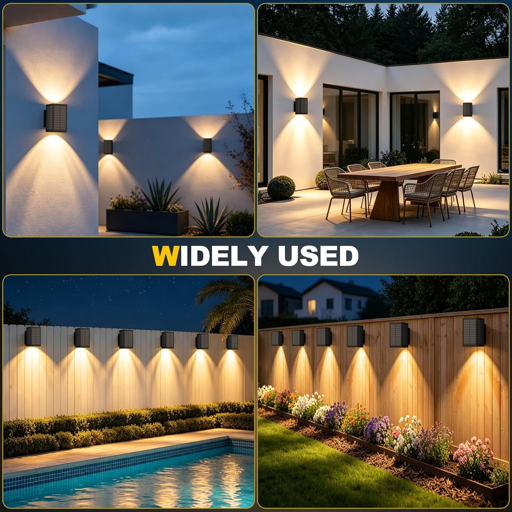 Upgraded Solar Wall Lights Outdoor 2 Pack, 3-Sided Solar Panels Wall Sconce