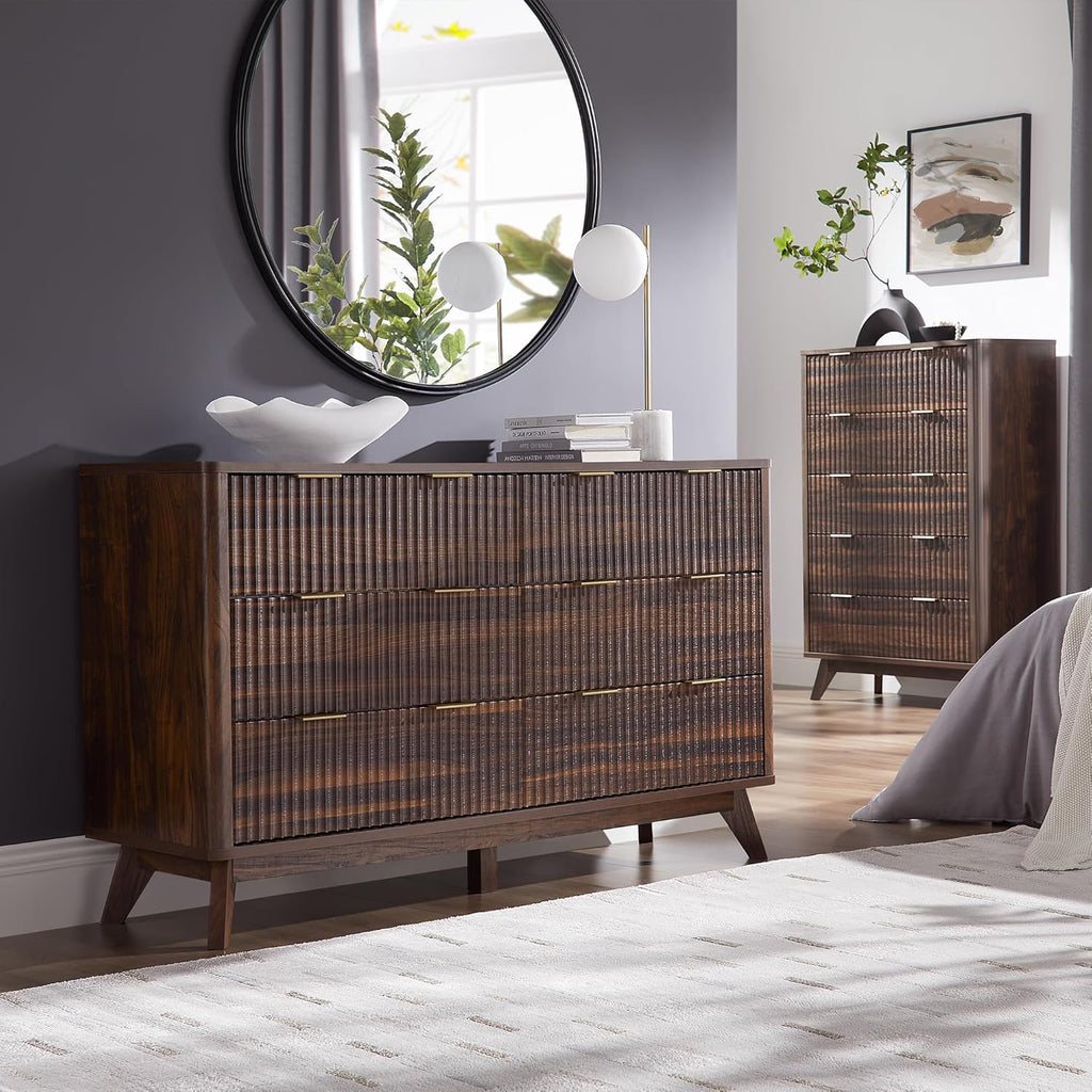 T4TREAM Fluted 6 Drawers Dresser, 54" Wide Modern Chest of Drawers