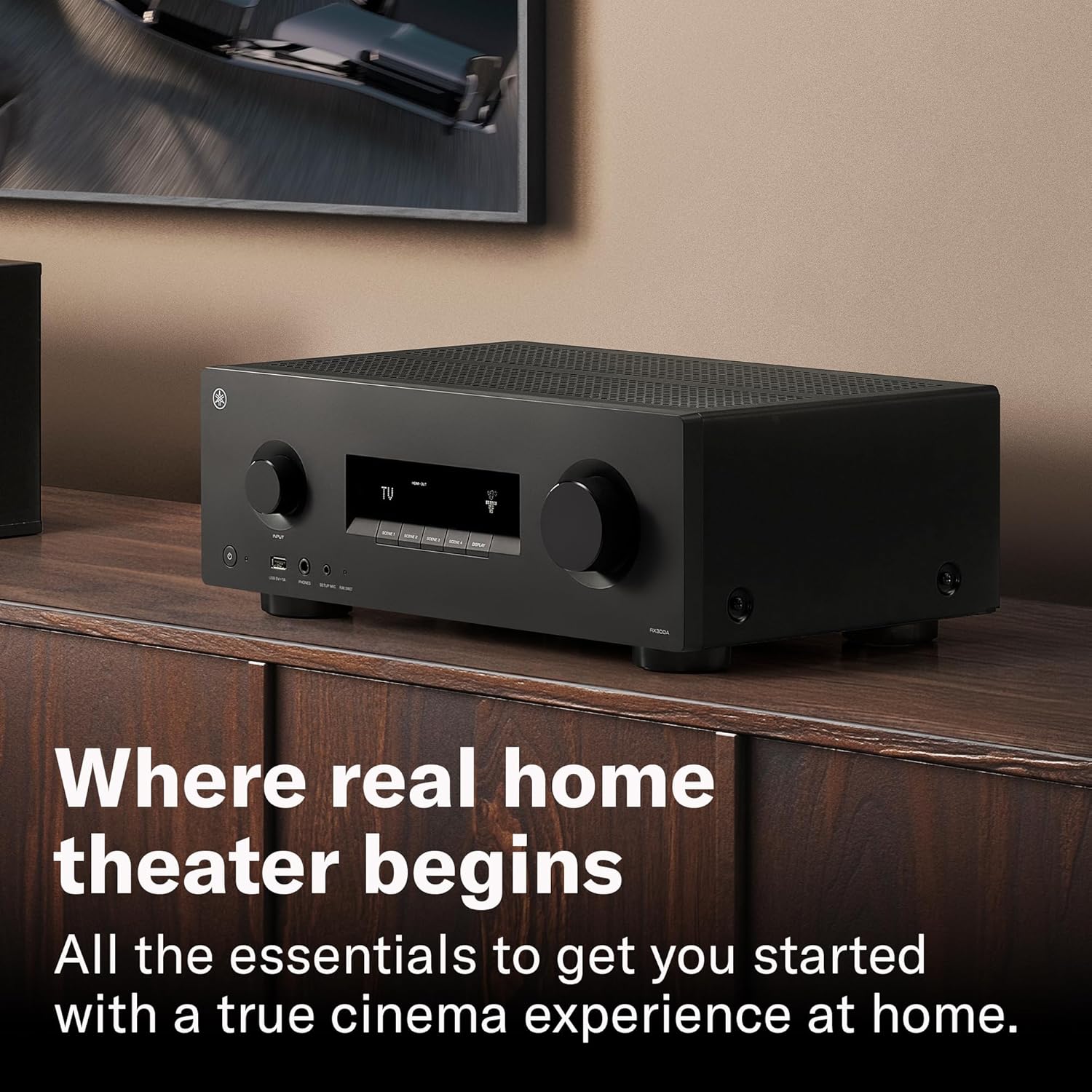Yamaha RX300A 5.2-Channel Home Theater AV Receiver with Dolby Atmos, 4K120/8K HDMI and Bluetooth Multipoint (Black