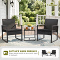 Flamaker 3 Pieces Outdoor Patio Wicker Furniture Set, Modern Rattan Chair Conversation Sets with Coffee Table for Yard and Bistro (Black)