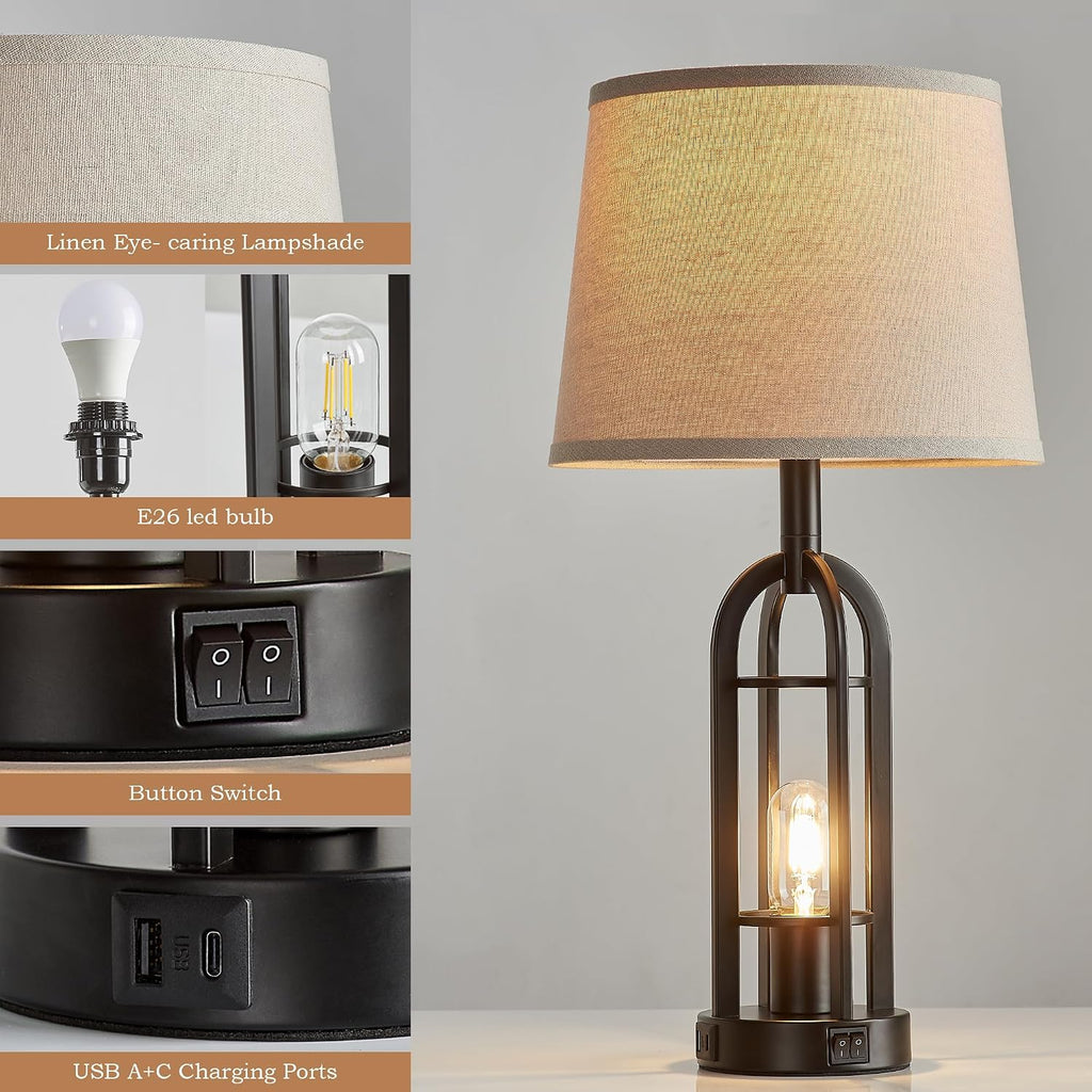Black Table Lamps for Living Room Set of 2 - Farmhouse Lamps for Night Stands