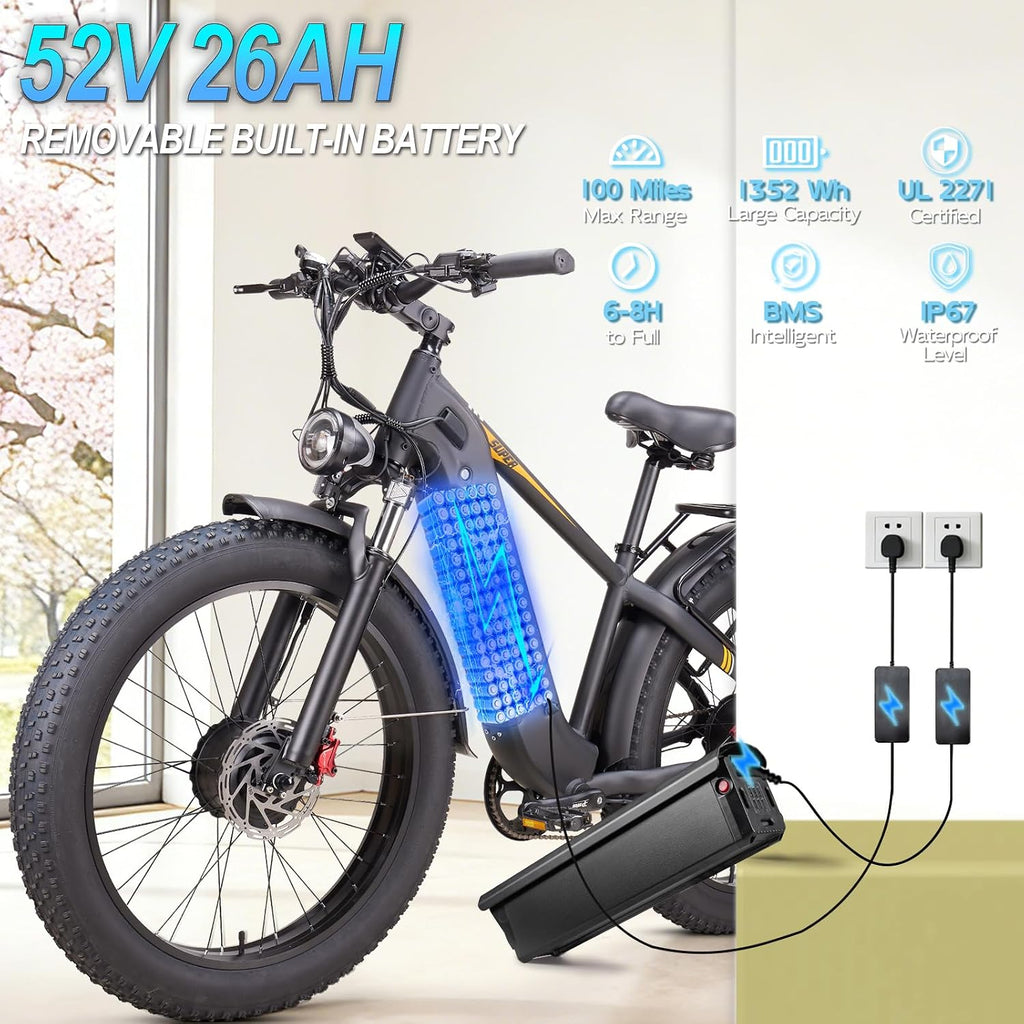Dual Motor Ebike for Adults, 8000W Peak Max 50 MPH Fast Electric Bike for Adults