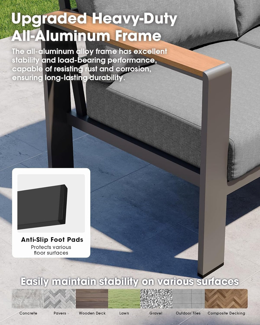 Aluminum Outdoor Patio Furniture Set 8 Seats, Outdoor Sectional Corner Sofa, Patio Conversation Sets